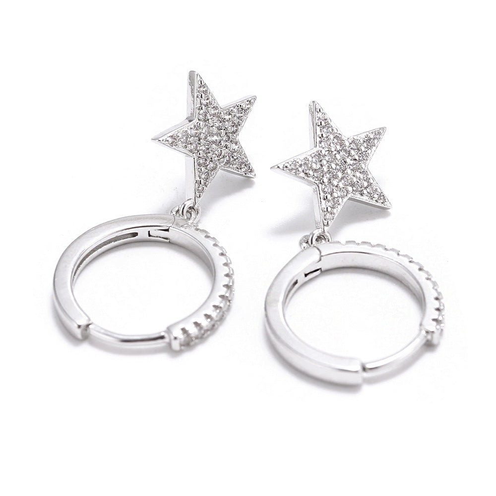 Fashion Full Zircon Five-pointed Star Ear Buckle Earrings