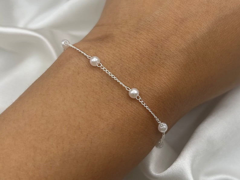 Silver Pearl Beaded Bracelet