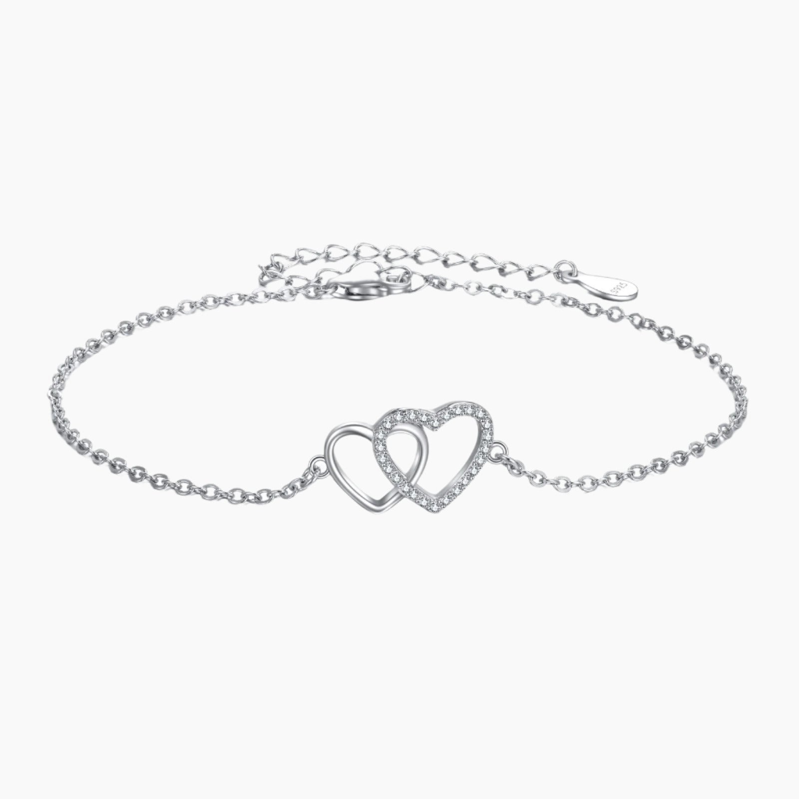 Sterling Silver Double Love Heart Bracelet Jewelry Gifts for Women