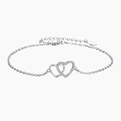 Sterling Silver Double Love Heart Bracelet Jewelry Gifts for Women