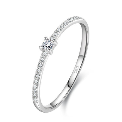 S925 Sterling Silver All-Match Simple Korean Trendy Micro-Inlaid Index Finger Ring Fashion Jewelry