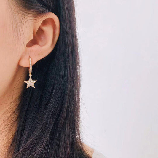 Fashion Full Zircon Five-pointed Star Ear Buckle Earrings