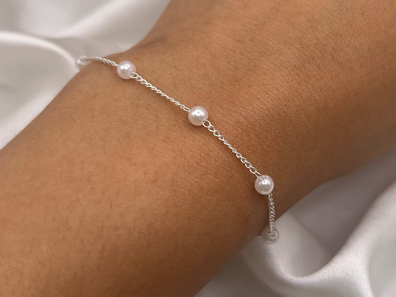 Silver Pearl Beaded Bracelet