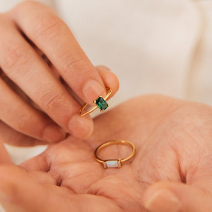Vintage Emerald Diamond Engagement Ring