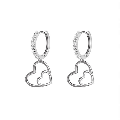 Copper Inlaid Zircon Peach Heart Earrings High Sense