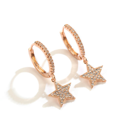 Fashion Full Zircon Five-pointed Star Ear Buckle Earrings