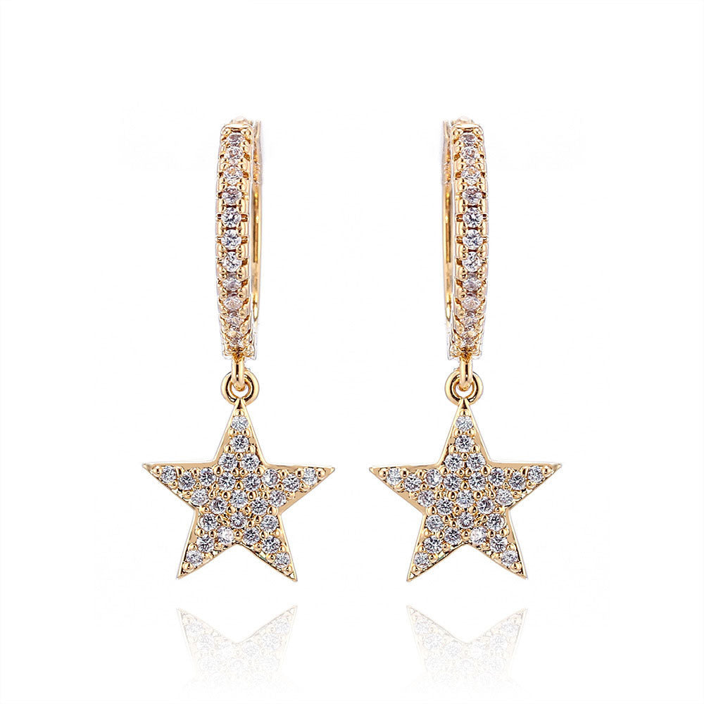 Fashion Full Zircon Five-pointed Star Ear Buckle Earrings