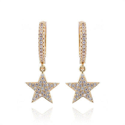 Fashion Full Zircon Five-pointed Star Ear Buckle Earrings