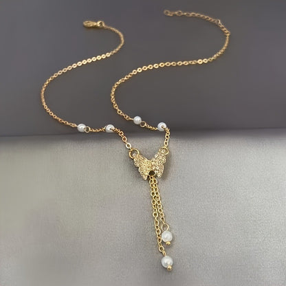 Fashion Personality Women Butterfly Pearl All-match Necklace