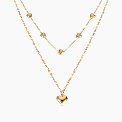 Double-layer Heart Pendant Fine Chain Necklace For Women Multilayer Gold Color Metal Necklaces Fashion Jewelry Accessories