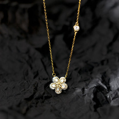 Inlaid Rhinestone Necklace Sweet Girl Five Petal Flower