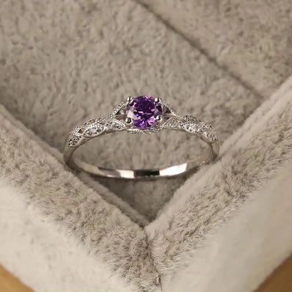 Silver light luxury style amethyst zircon women's ring European and American simple fashion gem temperament ring