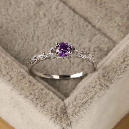 Silver light luxury style amethyst zircon women's ring European and American simple fashion gem temperament ring