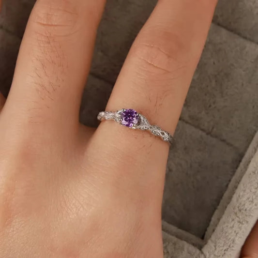 Silver light luxury style amethyst zircon women's ring European and American simple fashion gem temperament ring
