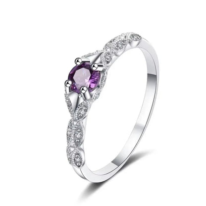 Silver light luxury style amethyst zircon women's ring European and American simple fashion gem temperament ring