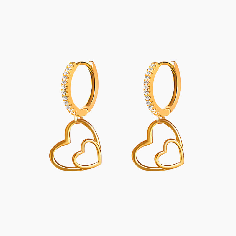 Copper Inlaid Zircon Peach Heart Earrings High Sense